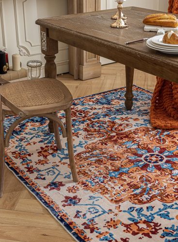 2'6"x8' Boho Runner Rug - Non Skid Washable Low Pile Hallway Carpet, Non-Shedding Persian Style Rug for Kitchen & Entryway, Fiery Red Multi Distressed Print, Foldable