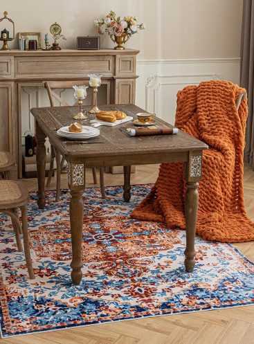 2'6"x8' Boho Runner Rug - Non Skid Washable Low Pile Hallway Carpet, Non-Shedding Persian Style Rug for Kitchen & Entryway, Fiery Red Multi Distressed Print, Foldable