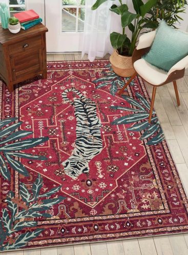 Tribal Rugs Summer Tropical 4x6 Area Rugs Wine Red Traditional Boho Vintage Oriental Rug Carpet for Bedroom Kitchen Dining Living Room Indoor Entryway Washable