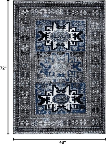Rug - 4' x 6', Grey & Blue, Oriental Persian Design, Non-Shedding & Easy Care, Ideal for High Traffic Areas in Entryway, Living Room, Bedroom