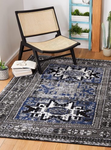 Rug - 4' x 6', Grey & Blue, Oriental Persian Design, Non-Shedding & Easy Care, Ideal for High Traffic Areas in Entryway, Living Room, Bedroom